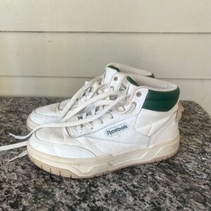 Reebok Classic High Top Sneakers White Green Retro Shoes (7.5)